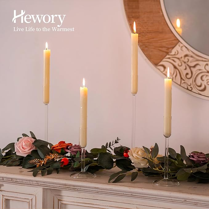 Glass Candle Holder Candlestick Holders: Hewory Taper Candle Holders 8Pcs Candle Stick Candle Holder, Clear Tall Candle Holders for Table Centerpiece Wedding Christmas Holiday Party Decorations