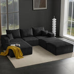 Boneless Sectional Cloud Couch Sofa Bed for Living Room, 112" Modular Modern Lounge 3 Seater Sleeper Black Couches with Chaise, No Assemble, Cordury Compression Upholstered Sofas