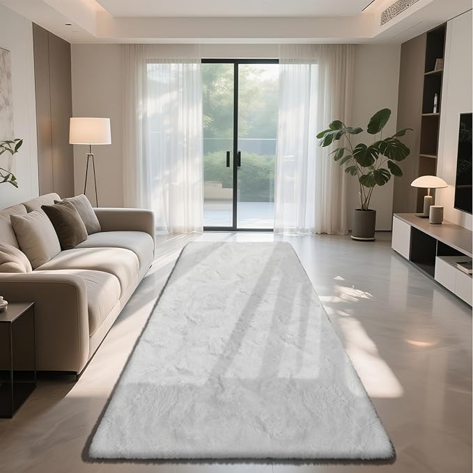 Soft Runner Rugs for Bedroom, White 3x7 Area Rugs Fluffy Rug Shaggy Area Rug Carpet, Bedside Rug for Living Room Bedroom Kids Room Home Decor