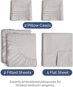 Split King Size 5 Piece Sheet Set - Comfy Breathable & Cooling Bed Sheets Set - Hotel Luxury Bedding for Women, Men, Kids, Teens, Boys & Girls - Deep Pockets and Wrinkle Free - Oeko-Tex - Light Grey