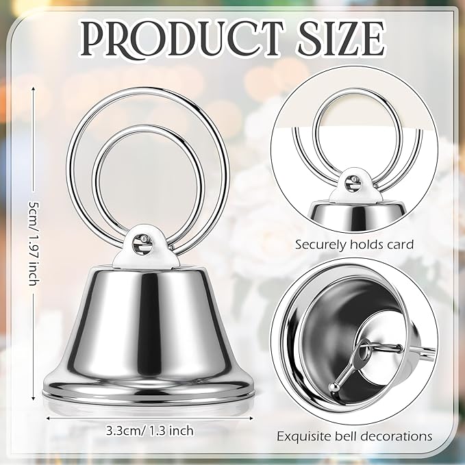 24 Pcs Table Number Holders Place Card Holders for Table 2 Inch Ring Clip Bell Number Holder Metal Picture Holder for Wedding Christmas Restaurant Home Photo Office Memo(Silver,Ring)
