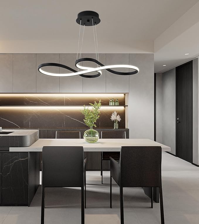 Q&S Modern LED Chandelier,Black Dining Room Chandeliers with Remote Dimmable Light Fixture for Living Room Bar Game Room Restaurant Hotel Office L30 in