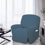 Easy-Going 4 Pieces Oversized Recliner Stretch Sofa Slipcover Sofa Cover Furniture Protector Couch Soft with Elastic Bottom Polyester Spandex Jacquard Fabric Small Checks Bluestone,X-Large