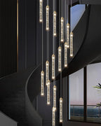 Modern 30-Light LED Chandelier for Living Room, Dining Room & Entryway - Dimmable Spiral Crystal Gold Hanging Light Fixture