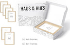 HAUS AND HUES Natural Oak Wood Gallery Wall Tabletop Frames Made with Real American Oak and Shatter-free Plexiglass - Set of 6 (Four 4x6, Two 5x7, Framed Beige)