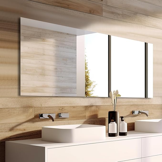 Mirrorons Bathroom Vanity Mirror 28" x 36", Frameless Mirror with Polished Edge, Hangs Horizontally or Vertically. Upgraded Shatterproof Bathroom Mirror for Wall.