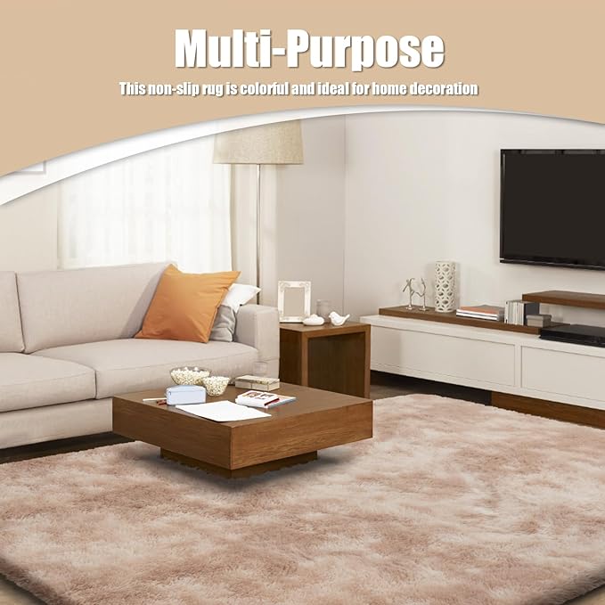 8x10 Fluffy Area Rugs for Living Room,Shag Area Rug for Bedroom,Soft Fuzzy Rug Non-Shedding Indoor Plush Carpet for Kids Bedroom Nursery Home Decor,Tie-Dyed Beige