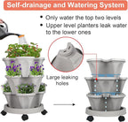 Vertical Planter 3 Tier Stackable Planters Garden Planters Strawberry Herb Flower and Vegetable Planter Indoor Outdoor Gardening Pots with Removable Wheels and Tools