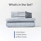 Full Sheets Set 6 Piece - Includes 4 Pillowcases - Bed Sheets Full Size - Soft Hotel Luxury Bedding - Cooling, Comfy & Breathable - 1 Flat & 1 Fitted & 4 Pillowcases w/ Deep Pockets - Blue Stripes