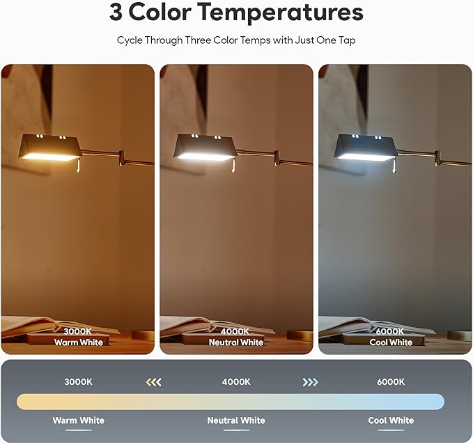 VONLUCE LED Desk Lamp, Adjustable Industrial Style Metal Table Lamp, Dimmable Reading Lamp for Living Room Bedroom Office, Antique Gold