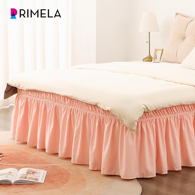 RIMELA Bed Skirt Queen Size 18 Inch Drop, Wrap Around Elastic Bedskirt Solid Microfiber Luxury Hotel Quality Fabric, Easy to Install Machine Washable Wrinkle & Fade Resistant, Coral