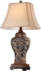 Barnes and Ivy Traditional Table Lamps 32.5" Tall Set of 2 Bronze Brown Carved Leaf Openwork Vase Tan Rectangular Shade Decor for Living Room Bedroom House Bedside Nightstand Home Office