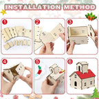 Hiboom 12 Pcs DIY Christmas Village Sets Wood Rustic Church Christmas Mini Wooden House Gift for Winter Xmas Party Crafts Decorations