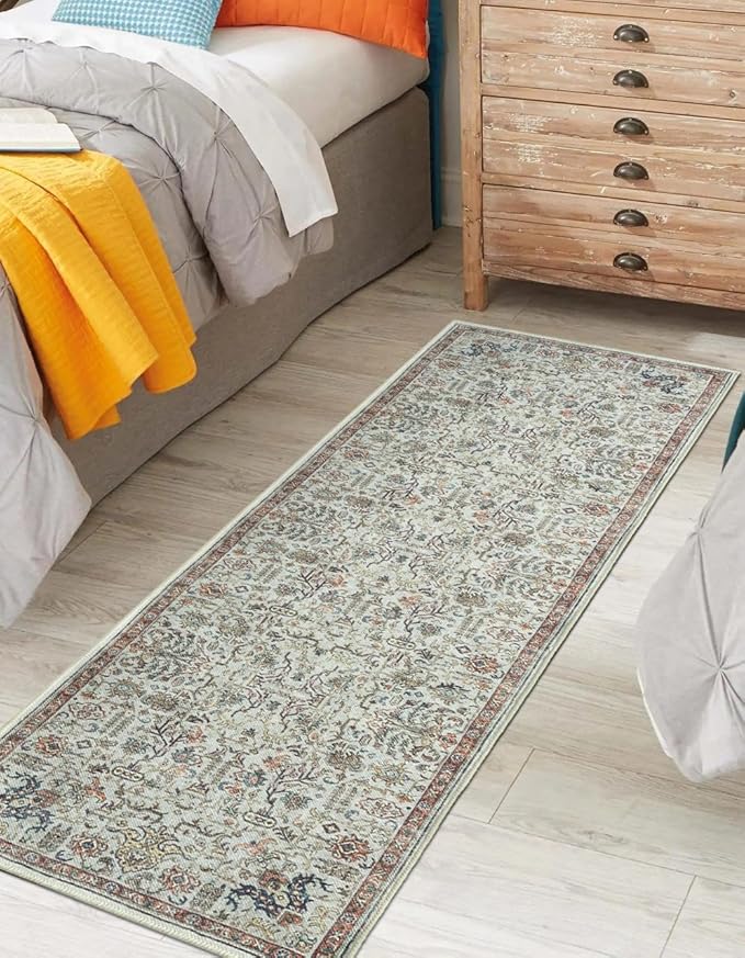 Keen Home Design 2x12 Rug - Machine Washable Runner Rug with Non-Slip Backing, Ideal for Hallway, Entryway, Kitchen, Laundry Room - Vintage, Easy Clean, Durable, Low Pile - (2'6" x 12')