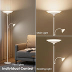 Upgraded 2-Light Torchiere Floor Lamp - 34W Color Changing Standing Lamp with Remote, Rotatable Floor Reading Light, Modern Standing Light with for Living Room Bedroom Office, White