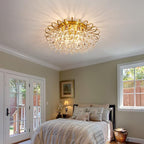 CVKASH 4-Lights Crystal Chandelier Modern Semi Flush Mount Ceiling Light Fixture Ceiling Lighting for Living Room Hallway Dining Room Kitchen Bedroom (Gold)