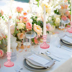 Glass Candlestick Holder,Striped Taper Candle Holders,Set of 6 Candle Stand for Table Centerpieces, Home Decor,Weddings,Festival and Parties (Peach Red Dimond)