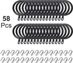 Hotop 60 Pieces 1.26 Inch Metal Drapery Curtain Rings Curtain Hanging Rings and 60 Pieces Metal Drapery Pin Hooks for Drapes Window Door Shower (Black)