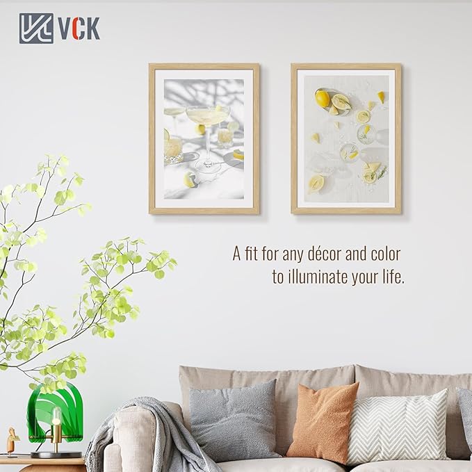 VCK 20x28 Picture Frame Set of 3 - Oak, Natural Solid Wood Poster Frames, Wall Mounting Hanging