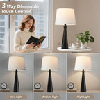 Seealle Single Modern Table Lamp - Touch Bedside Lamp for Nightstand with USB C+A,3-Way Dimmable Black Nightstand Lamp for Living Room Bedroom End Table(Bulb Included)