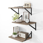 Heimlove Deep Floating Shelves for Wall, 12 Inch Deep Floating Shelves Set of 3, 16W x 12D Wood Wall Shelves, Wide Wood Shelves with Metal Bracket for Living Room, Kitchen, Office, Bedroom - Grey