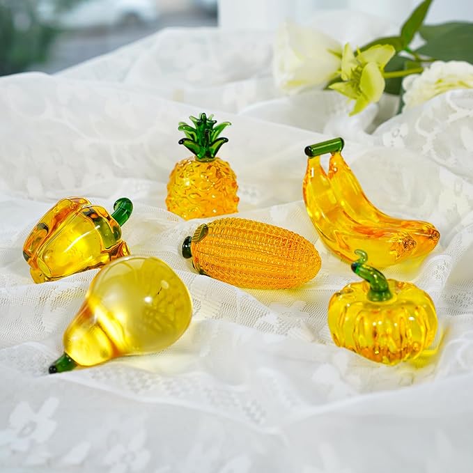 Glass Corn Figurine Decor for Tabletop Centerpiece Art Glass Corn Paperweight Decorations for Home Kitchen Office Desk