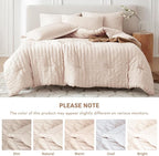 MUXHOMO 5 Pieces Twin Comforter Set, Seersucker Bed in a Bag Twin Size, All Season Luxury Bedding Set with Comforter, Flat Sheet, Fitted Sheet, Pillowcase & Sham, Beige