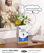 Bible Blessings Summer Flower Vase - Modern Ceramic Book-Shaped Vase for Flowers - Christian Desk Decor for Prayer Room, Dining Table, Coffee Table, Entryway Console, Religious Gifts(Blue Summer, XL)