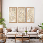 IARTTOP Large Boho Wood Wall Art Set of 3 Framed Wooden Mid-century Modern Wall Decor Minimalist Modern Abstract Geometric Decor for Living Room Bedroom Office-16x32 Inch