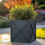 BAYN Metal Square Planter Box Tall Planters for Outdoor Plants Modern Heavy Duty with Drainage Holes for Outside Indoor Patio Deck - Grey, 17”x 17”x 18”