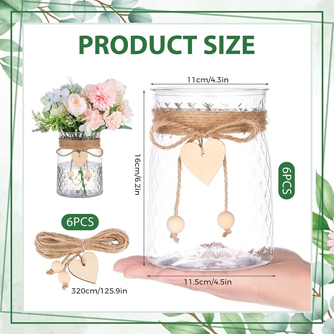 Bud Vase Set of 6 Vases Clear Plastic Small Bud Vases for Flowers Centerpieces Ribbed Vases in Bulk for Wedding Table Decorations Birthday Party Home Decor Housewarming Gifts