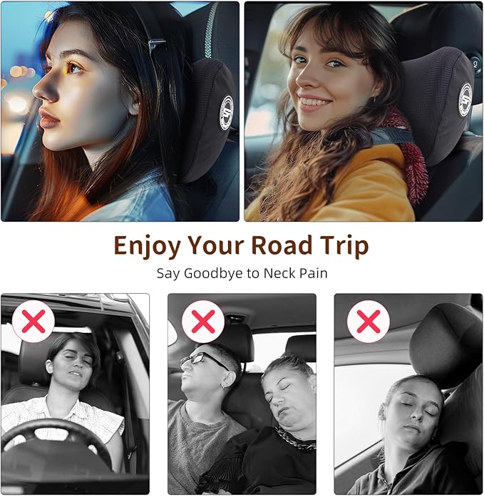 SPRFUFLY 2 Pack Car Headrest Pillow, Extra Soft Car Pillow, 100% Memory Foam Car Neck Pillow for Driving - Universal Fit Travel Car Rest Pillow for Pain Relief While Driving(Comes with 2 Eye Masks)