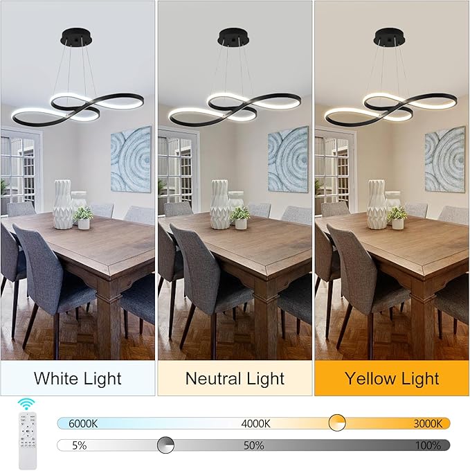 Q&S Modern LED Chandelier,Black Dining Room Chandeliers with Remote Dimmable Light Fixture for Living Room Bar Game Room Restaurant Hotel Office L30 in