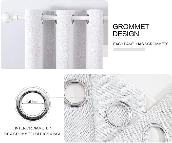 MIULEE Linen Blackout Curtains for Bedroom Solid 100% Blackout Thermal Insulated Grayish White Curtains Grommet Room Darkening Curtains/Drapes for Living Room 42x90 Inch (2 Panels)