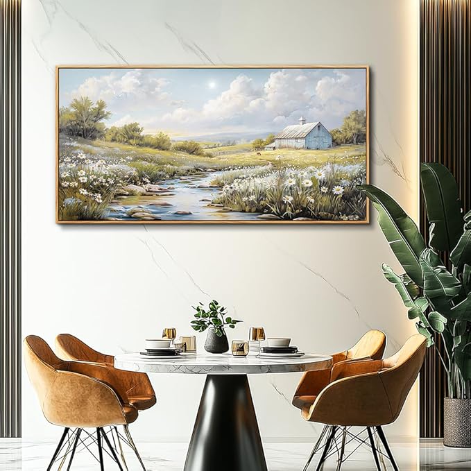 PHAOHUAXM Large Canvas Wall Art For Living Room Wall Decor For Bedroom Flower Watercolour Office Decoration Countryside Scenery Wall Picture Printing Art Painting Home Decor 30x60 In Wood Framed