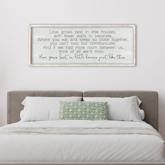 ZZJJHYWGQ Love Grows Best In Houses Just Like This Quote Sign 32"×12" Rustic Love Theme Quotes Couples Wall Decor Family for Above Bed Master Bedroom large Romantic Wall Art Hanging (White)