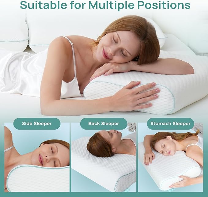 Cervical Neck Pillow, Side Sleeper Pillow for Neck Pain Relief, Adjustable Contour Pillow for Sleeping, Ergonomic Memory Foam Pillow, Orthopedic Cooling Pillow Back Stomach Sleeping, Queen Size