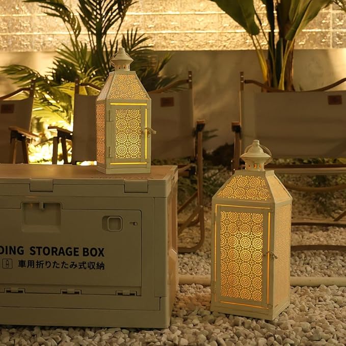 NEEDOMO 2Pack Outdoor Lantern, 16" Large White Candle Lanterns Decorative Indoor, Metal Frame with Glass, Vintage Farmhouse Lantern Decor for Front Porch, Garden, Patio, Pathway, Balcony,Yard