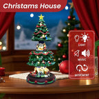 19" Christmas Tree Village House - Animated Tabletop Display with Moving Train, Up & Down Christmas Tree, LED Lights, and Holiday Music - Adapter Included Christmas Decor for Home Gift
