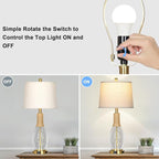 28" Boho Table Lamps Set of 2, Coastal Glass Lamps with USB A+C Ports and Outlet, Nautical Beach Bedside Lamp for Living Room Bedroom Night Stands(2 LED Bulbs Included), Gold