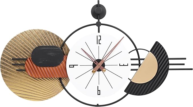 34x19 Inch Large Wall Clock Battery Operated Silent Non-Ticking, Modern Decorative Clocks for Home, Living Room, Kitchen, Bedroom, Office - Unique Abstract Design Timepiece