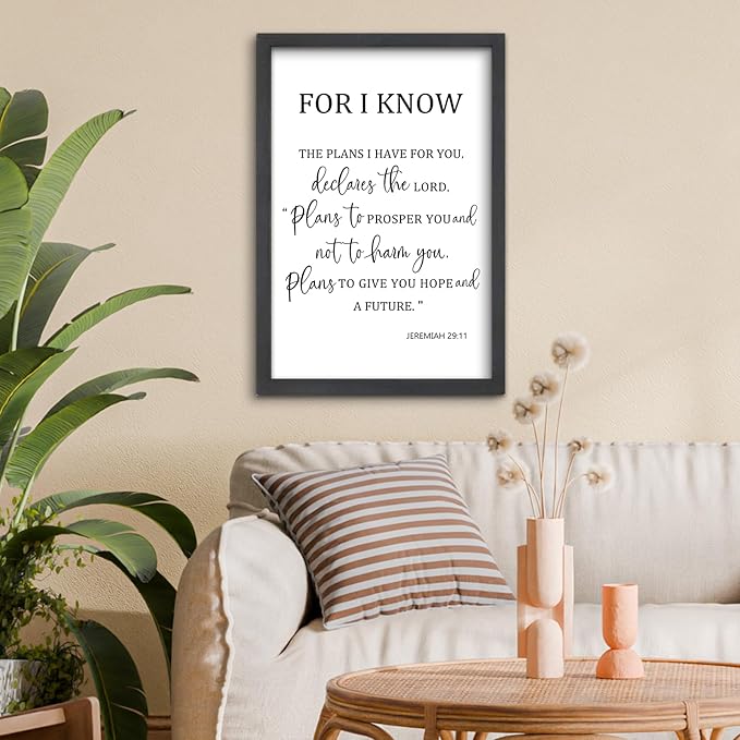 FZMHASLWW For I Know The Plans I Have for You Wall Decor 16"×11" Jeremiah 29 11 Sign Large Wood Framed Wall Hanging Art (Black)