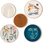 Qunclay 5 Pcs Wall Art Decor Wooden Living Room Wall Decor Bohemian Hanging Farmhouse Geometric 10'' and 8'' Aesthetic Wood Minimalist Posters for Bedroom(Abstract)