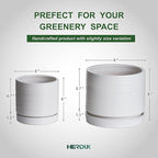 6 + 8 Inch Plant Pots, Ceramic Planter Pot with Drainage Hole & Saucer, Indoor/Outdoor Cylinder Round Planter Pot, Matte White