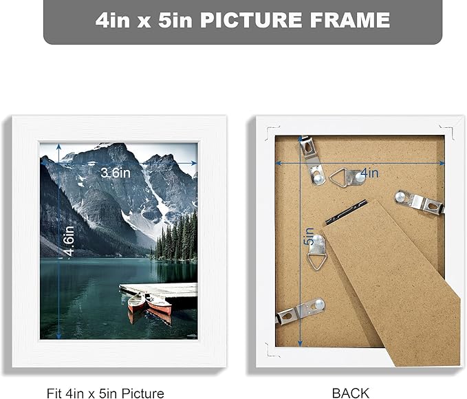 4x5 Picture Frame - Made of Real Glass and White Wooden Frame, 4 by 5 small Photo for Wall or Tabletop Display, 1 Pack