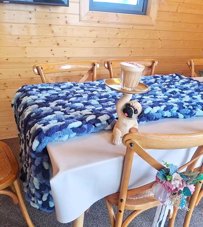 DDL&HEXI Chunky Chenille Blanket 100% Hand Knit with Jumbo Chenille Yarn (50"x60") Super Soft Large Throw Bed Blanket for Couch, Sofa, Home Decor - Machine Washable (03)