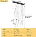 Rectangular Chandeliers 26-Lights Long Light for Entryway LED Dimmable Chandeliers Lighting Fixture Flat Sloped High Ceiling Pendant Lights Crystal for Living Room Foyer Hallway Staircase Black