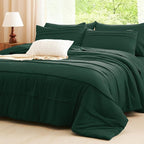 CozyLux Queen Comforter Set Emerald Green, 7 Pieces Soft Pinch Pleat Bed in a Bag Queen Comforter Set with Sheets, Boho Bed Set with Down Alternative Comforter, Sheets, Pillowcases & Shams