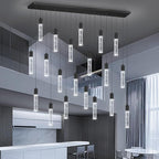 20-Lights Modern Crystal Rectangular Chandeliers LED Pendant Light for Kitchen Island High Ceiling Chandelier for Dining Room Entrance Foyer Living Room Black