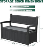 70 Gallon Lockable Outdoor Storage Bench Waterproof, Deck Box Bench for Patio, Porch, Garden, Poolside, Stores Tools & Pool Supplies, Heavy-Duty Outdoor Bench with Storage, Black